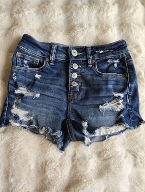 American Eagle Outfitters Distressed Dark Blue Denim Shorts